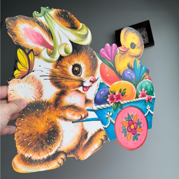 Other - Vintage Easter Bunny Chick Egg Basket Die Cut USA Made Holiday Wall Ephemera